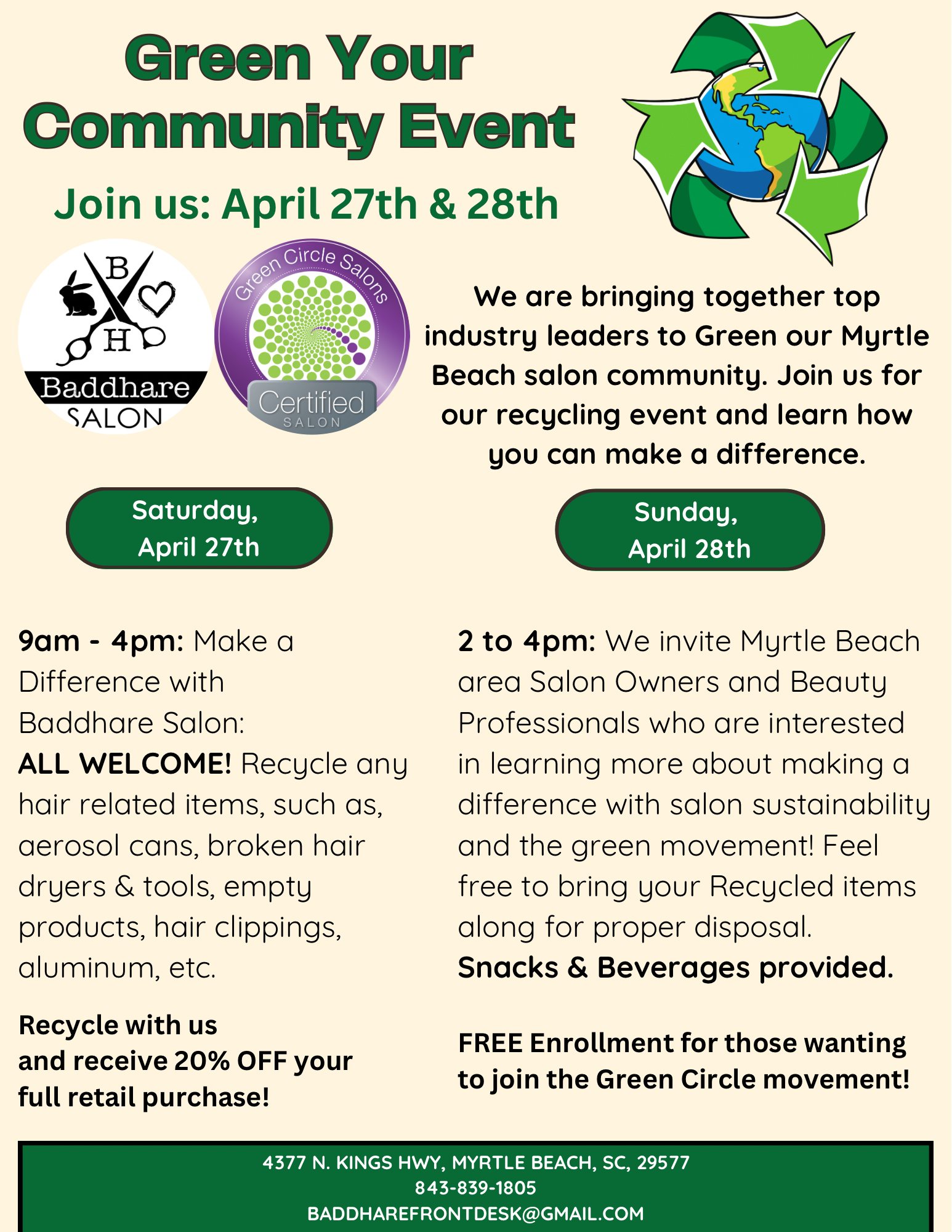 Baddhare Salon Announces Green Your Community Event
