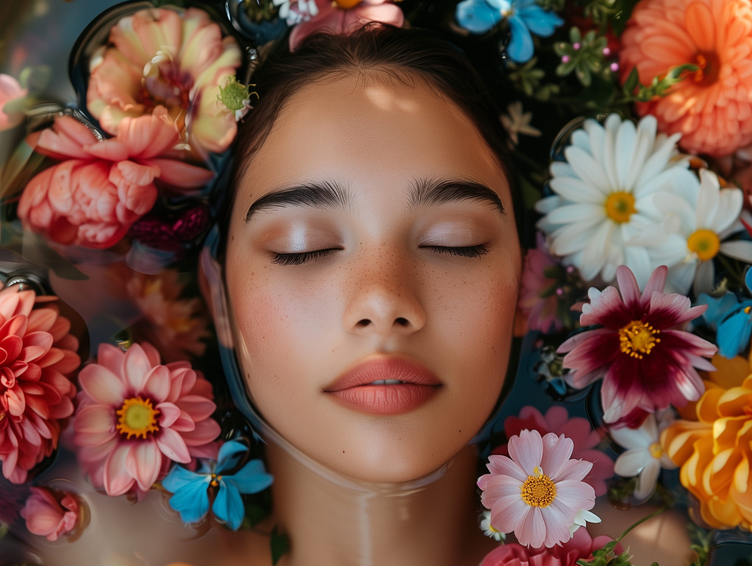 Woman bathing in organic beauty
